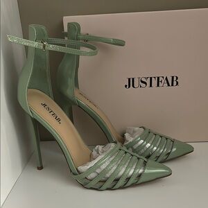 JustFab Green Stiletto Heels with Strappy Design